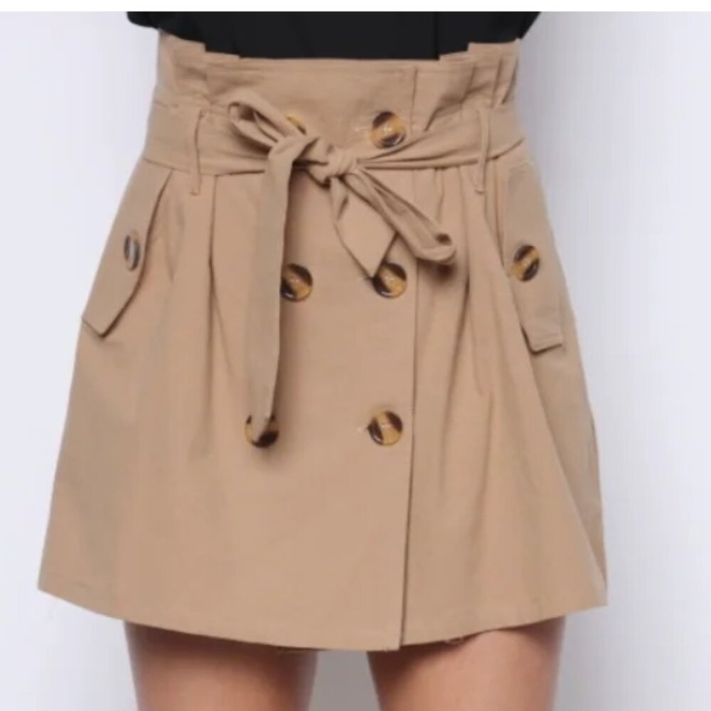 Safari style Khaki olive Mini Skirt with Belt and Buttons